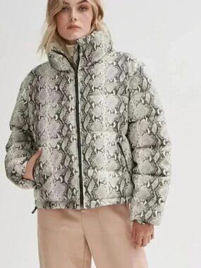 NOIZE Jozy Short Length White Python Vegan Leather Puffer Sz XL